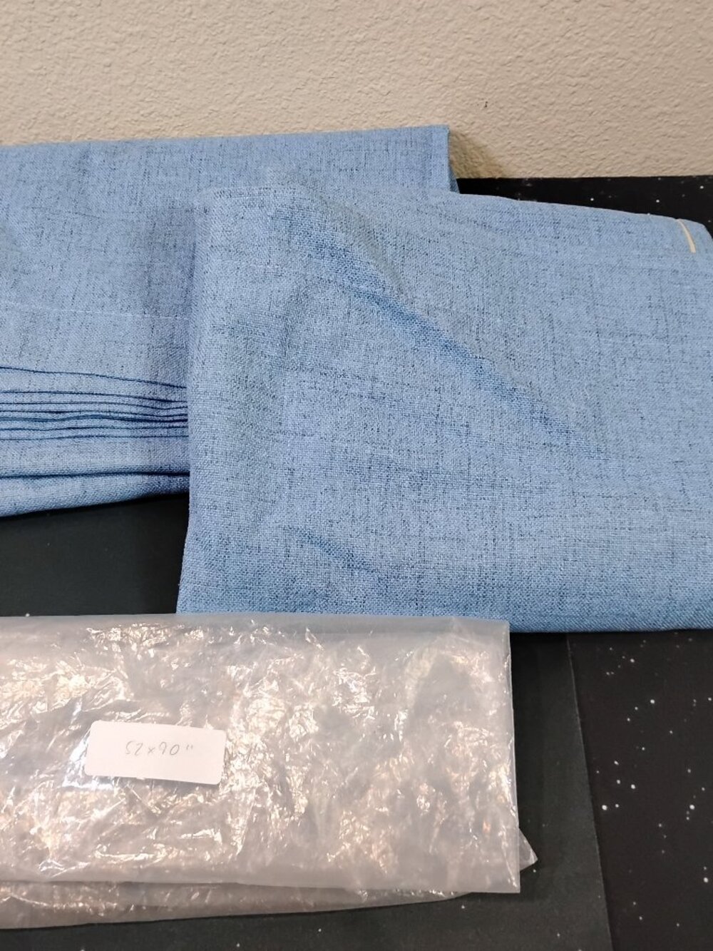 Pair Light Blue Linen Look Grommet Blackout Curtains Lined Window Panels 52x90
